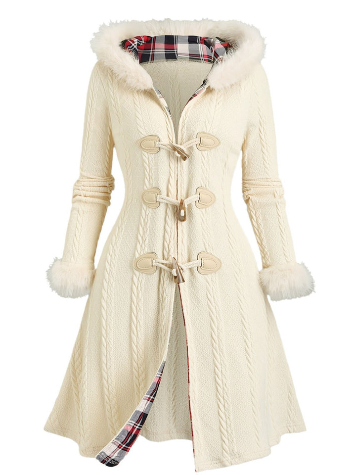 Ivory 1950s Knit Fur Trimmed Hooded Coat - vintage fashion, style