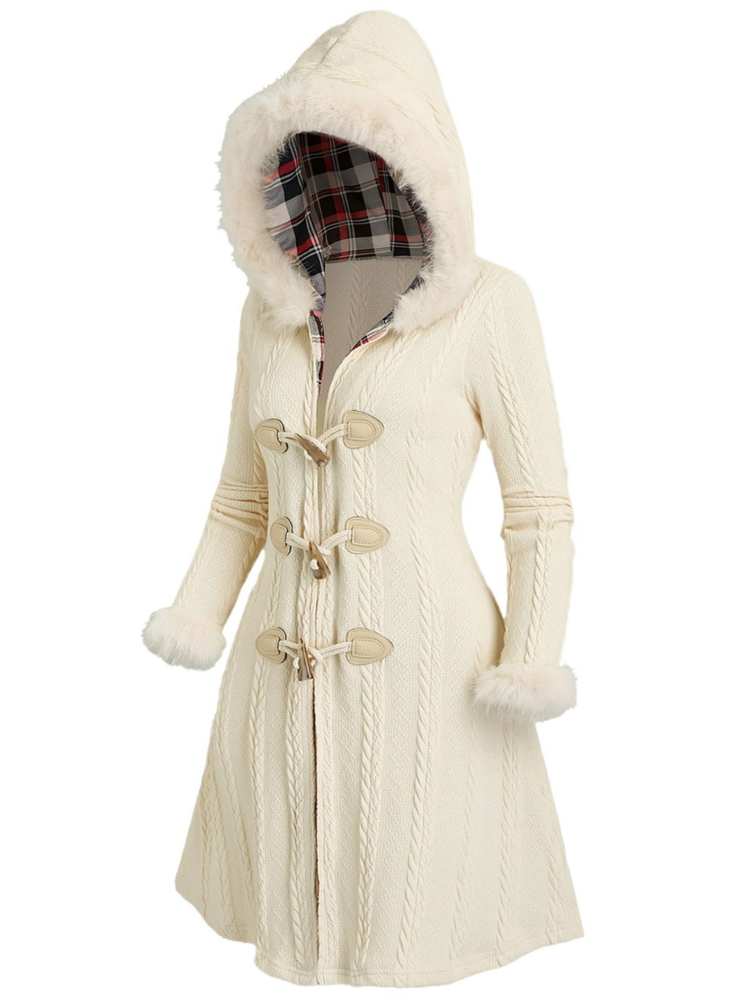 Ivory 1950s Knit Fur Trimmed Hooded Coat - vintage fashion, style