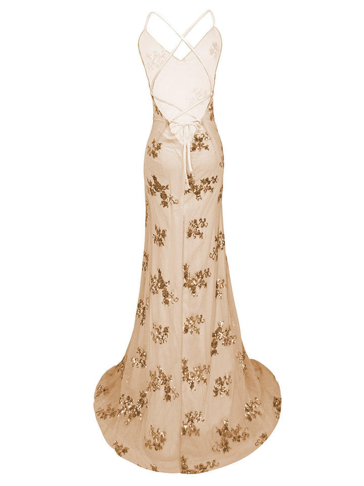 Ivory 1980s Sequin-Embellished Mermaid Gown Dress - vintage dress, retro fashion