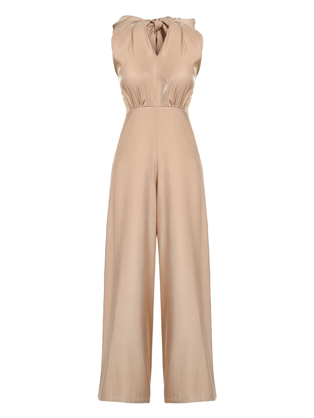 Khaki 1930s Solid V-neck Halter Jumpsuit, vintage fashion, style - perfect for women who love vintage and fashion