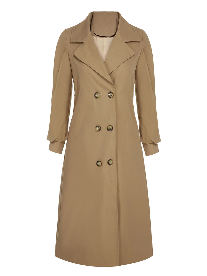 Khaki 1940s Double Breasted Button Trench Coat, vintage coat, retro outerwear - perfect for women who love vintage and retro fashion