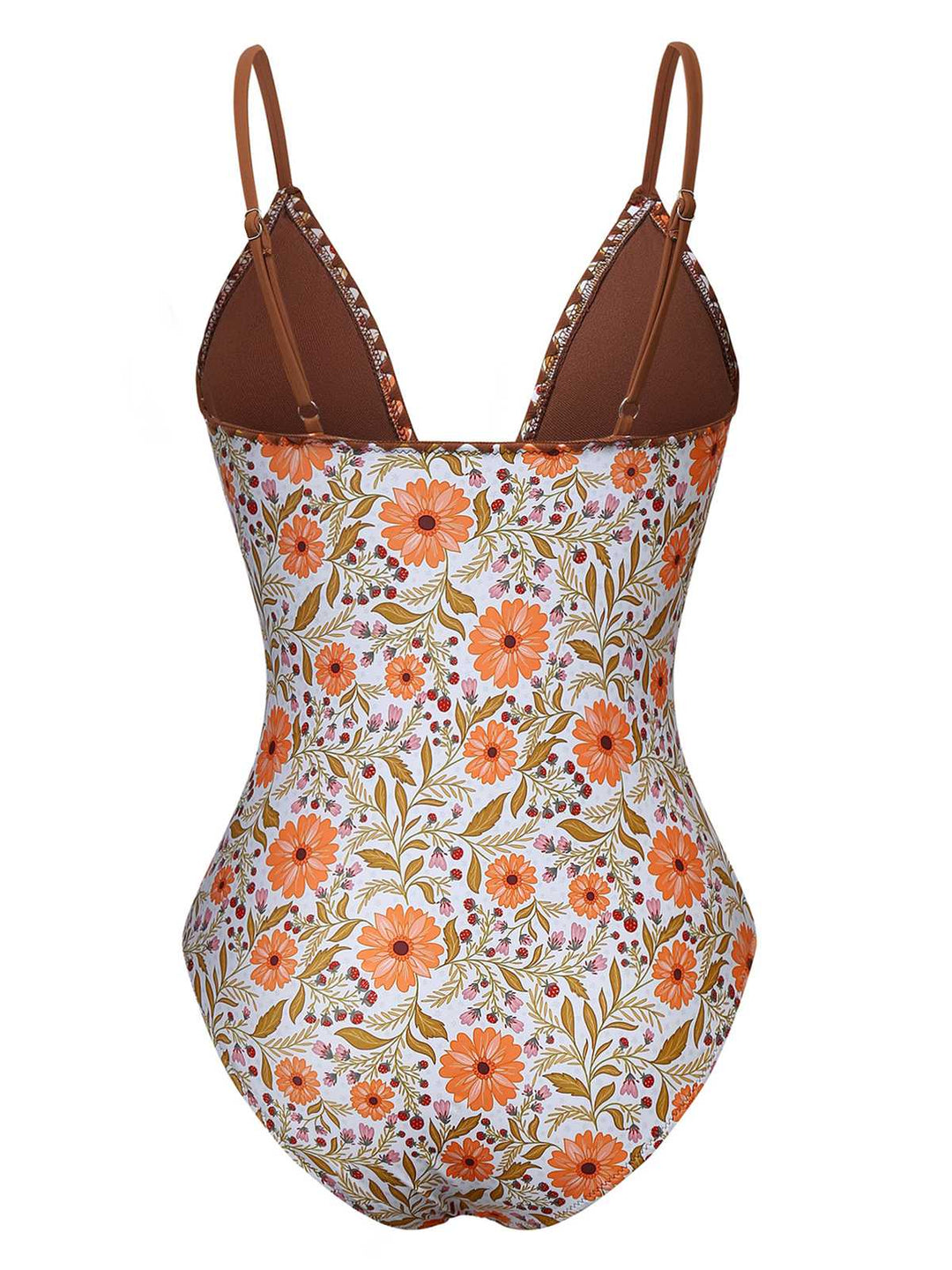 Khaki 1950s Floral Keyhole One-Piece Swimsuit: 1950s Riviera elegance, reimagined for her
