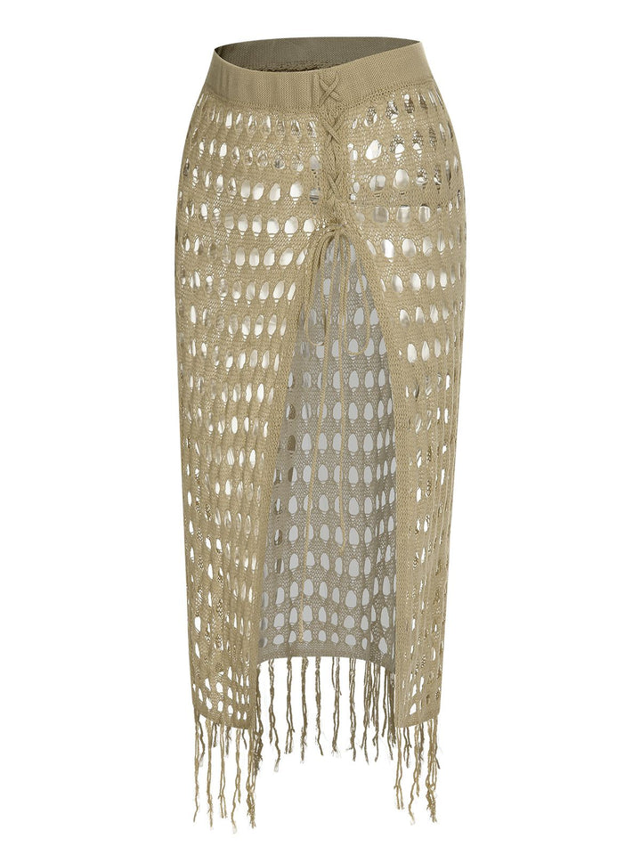 Khaki 1950s Knitted Tassel Hollow Cover-Up, vintage fashion, retro style - perfect for women who love vintage and retro fashion