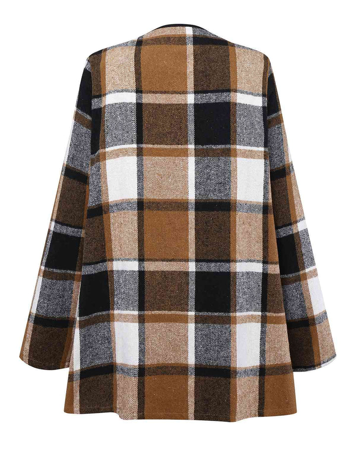 Khaki 1950s Plaid Long Sleeve Irregular Jacket - vintage fashion, retro style