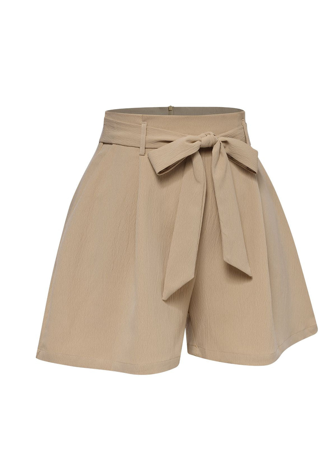 Khaki 1950s Solid Belted Shorts: 1950s detail work for the woman who notices
