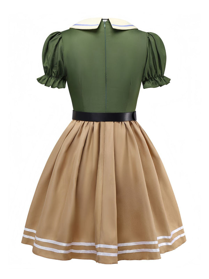 Khaki 1960s Fox Mock Two-Piece Dress Set - vintage dress, retro fashion