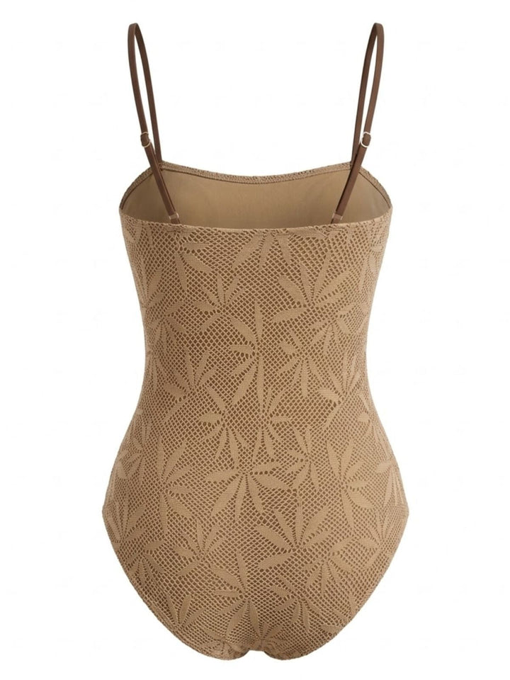 Khaki Jacquard Beaded One-Piece Swimsuit 5