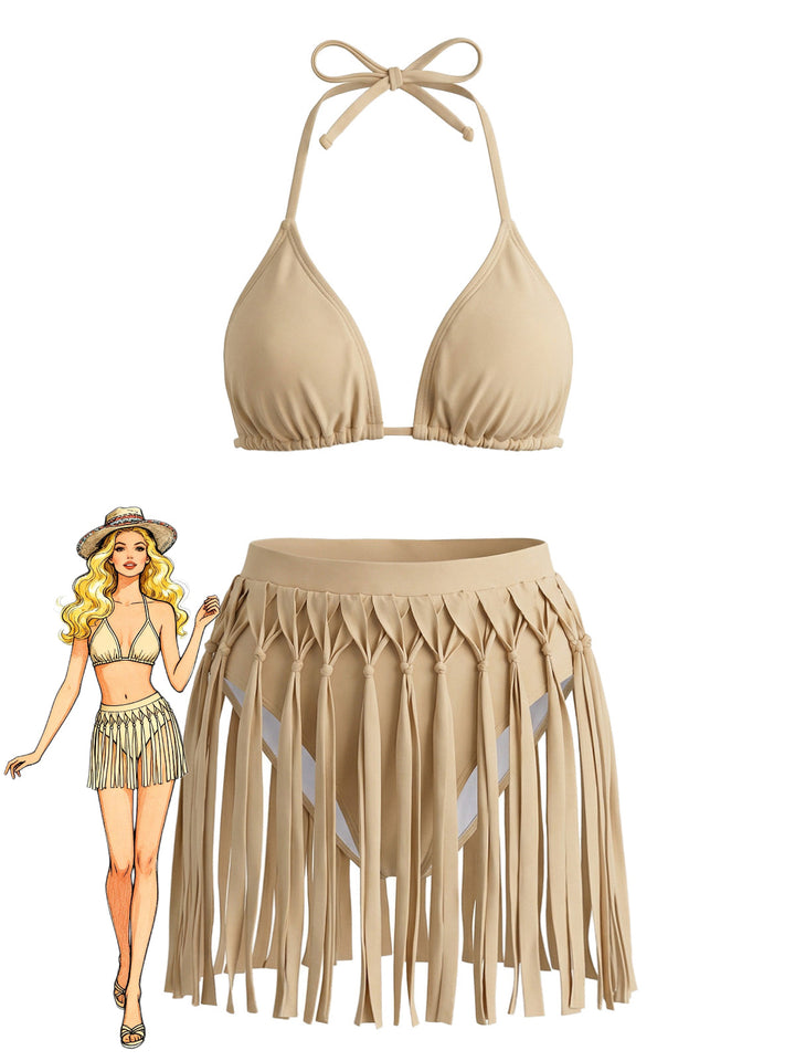 Khaki Fringe Two Piece Bikini Set 3