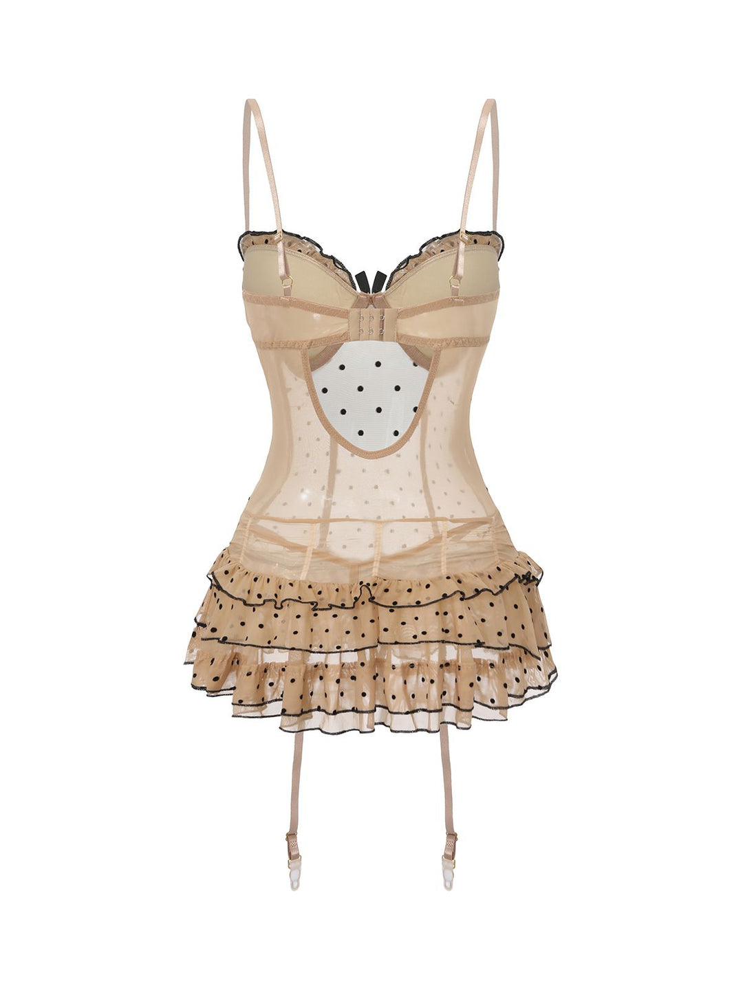Khaki Polka Dot Tiered Babydoll Nightdress - vintage dress, retro fashion, elegant red