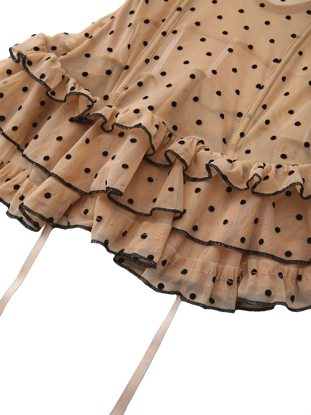 Khaki Polka Dot Tiered Babydoll Nightdress - vintage dress, retro fashion, elegant red