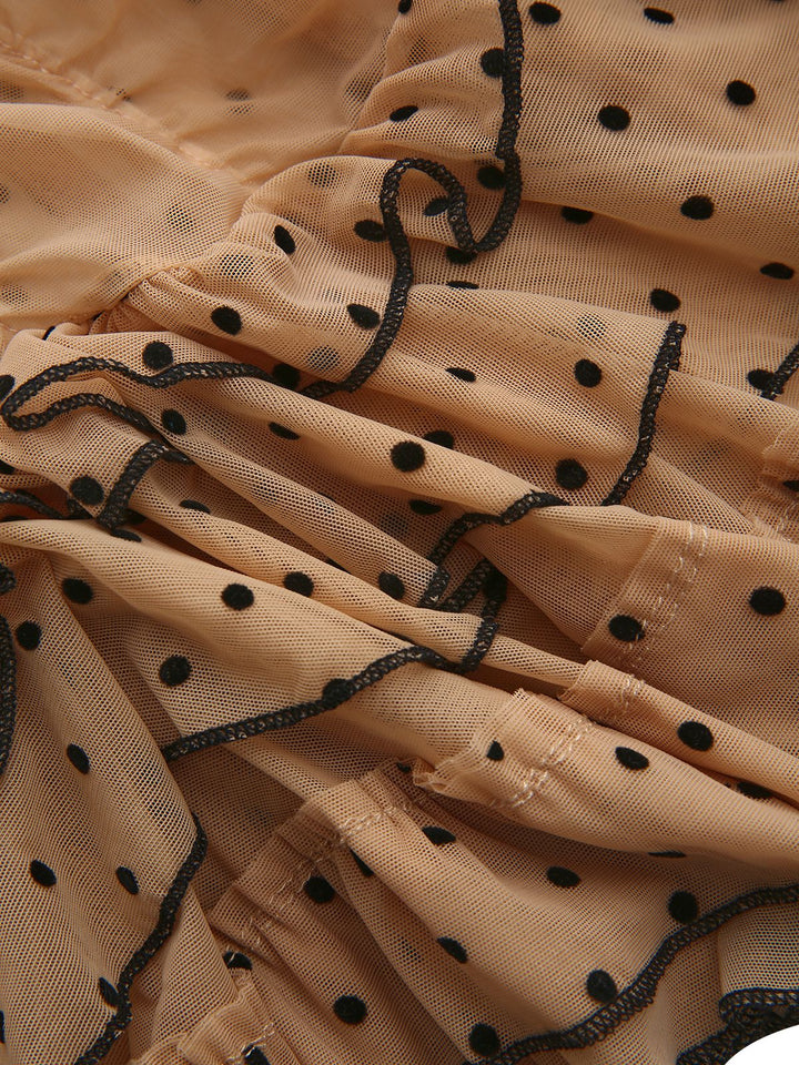 Khaki Polka Dot Tiered Babydoll Nightdress - vintage dress, retro fashion, elegant red