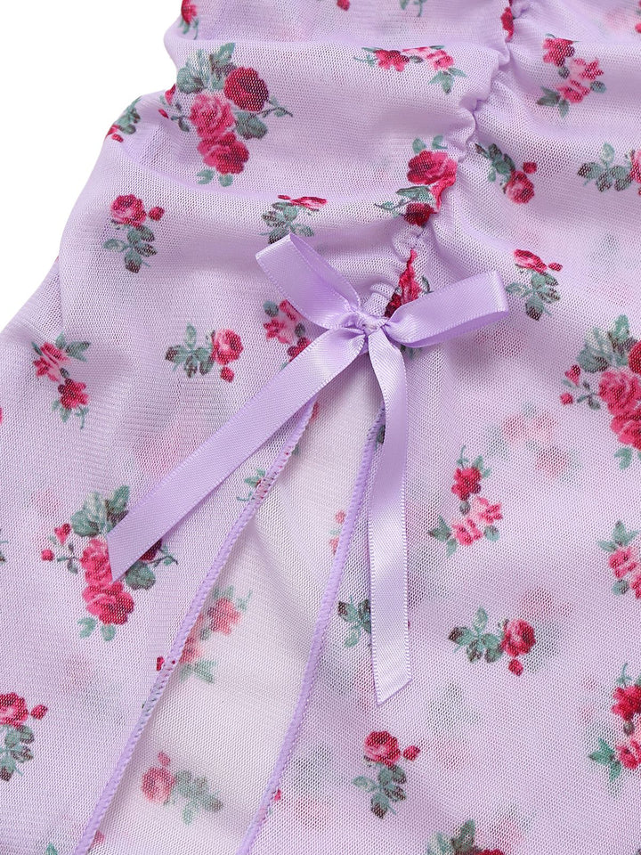 This Lavender Ditsy Floral Bow Slip Nightdress wraps her in elegance, one twirl at a time