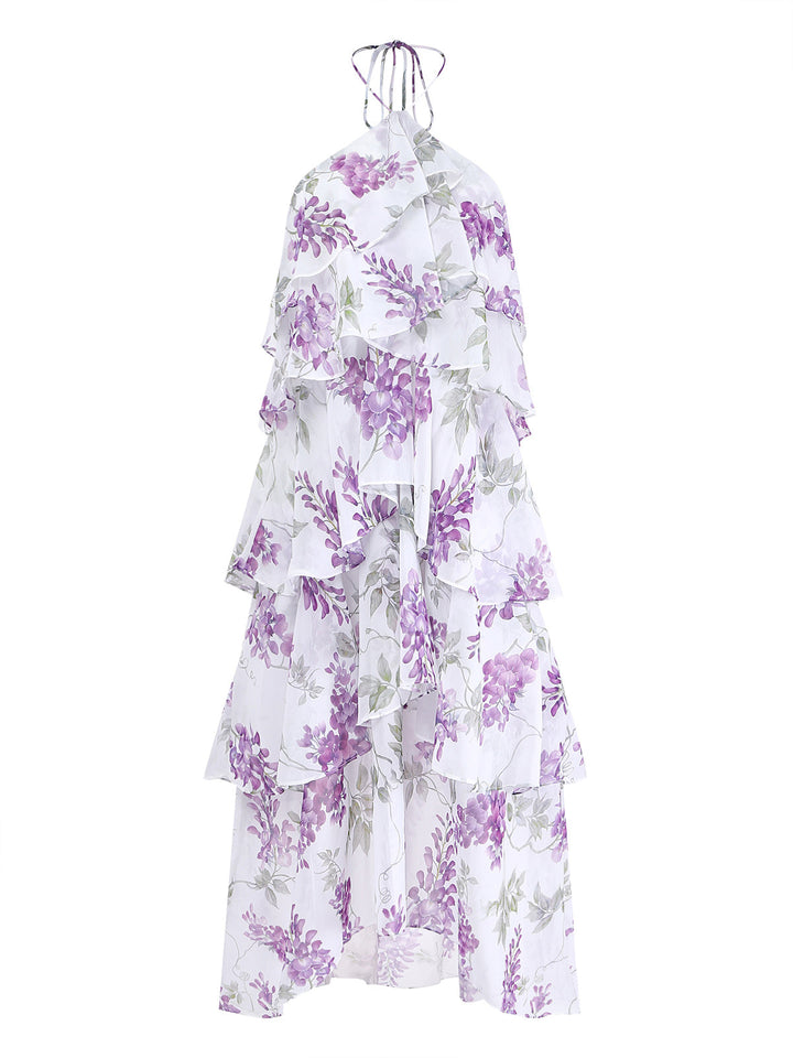 Lavender-1930s-Floral-Halter-Tiered-Ruffled-Dress, vintage, retro, dress