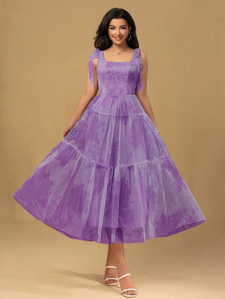 Lavender 1930s Floral Lace-Up Mesh Dress - vintage dress, retro fashion