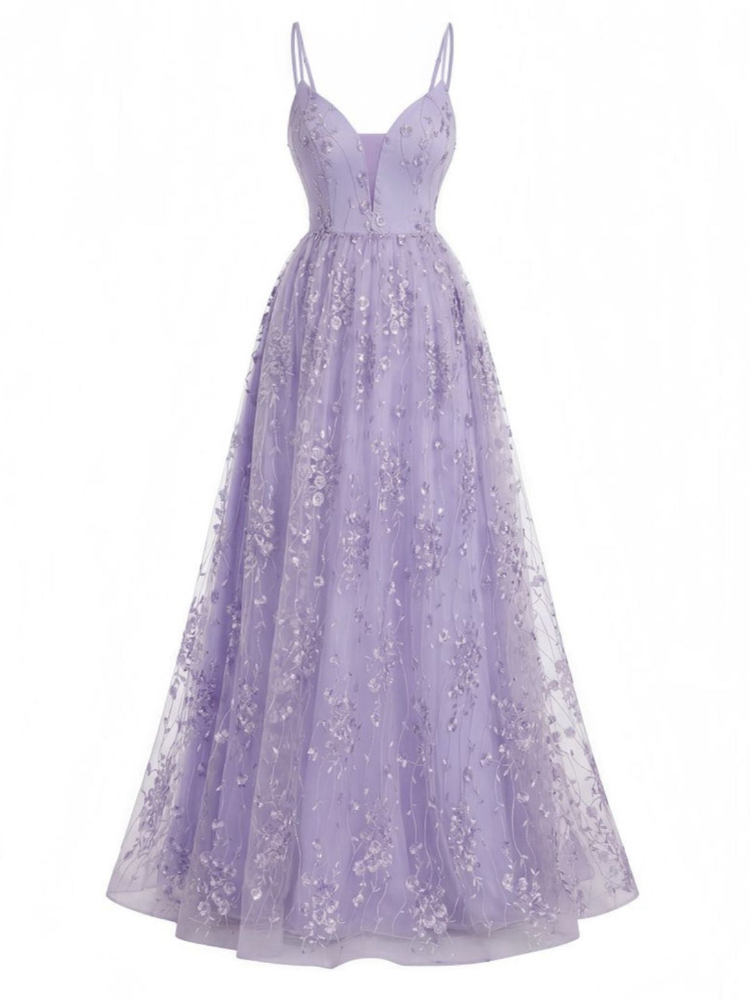 Lavender 1930s Sequin V-Neck Spaghetti Strap Dress - vintage dress, retro fashion