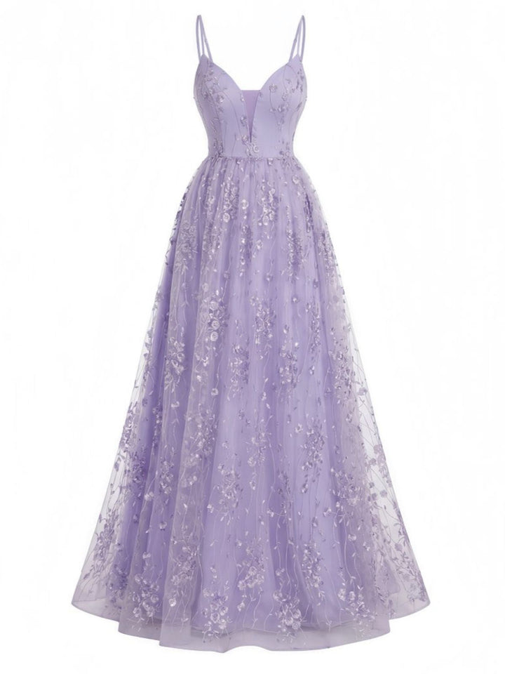 Lavender 1930s Sequin V-Neck Spaghetti Strap Dress - vintage dress, retro fashion