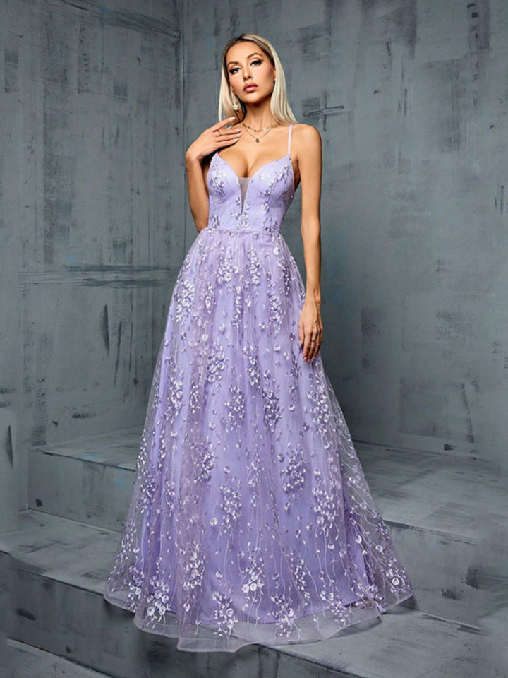Lavender 1930s Sequin V-Neck Spaghetti Strap Dress - vintage dress, retro fashion