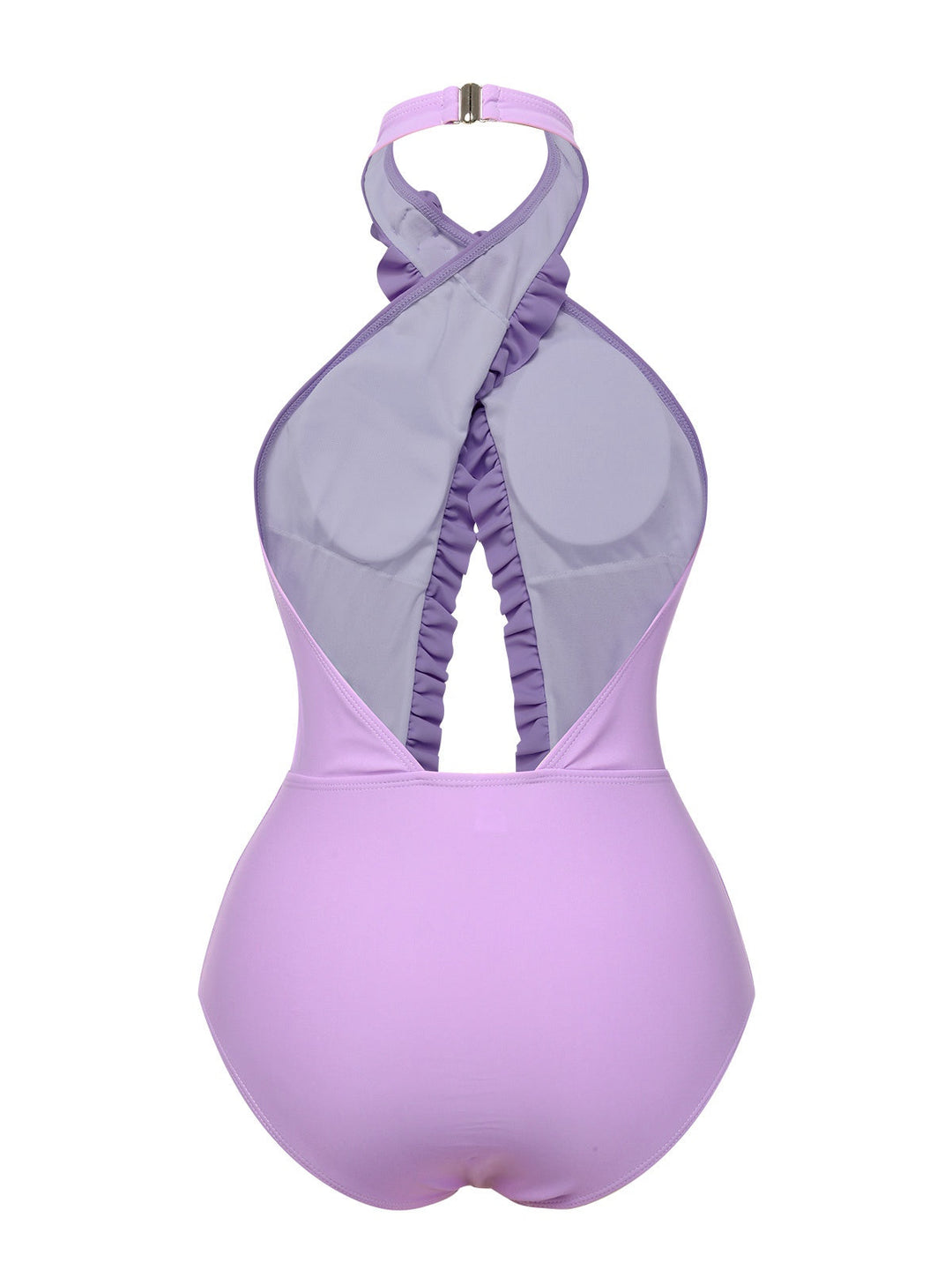 Lavender 1940s 3D Flowers Halter One-Piece Swimsuit, vintage swimsuit, pin-up swimwear - perfect for women who love vintage and retro fashion