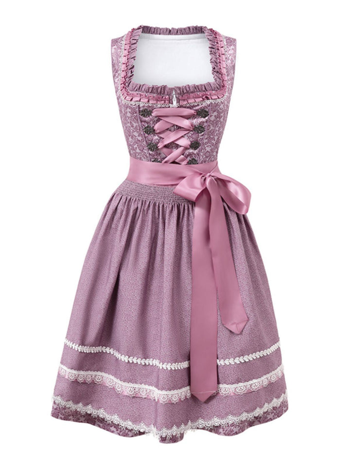 Lavender 1950s Floral Dress &amp; Lace Patchwork Apron - vintage dress, retro fashion, rockabilly
