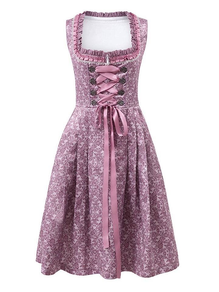 Lavender 1950s Floral Dress &amp; Lace Patchwork Apron - vintage dress, retro fashion, rockabilly