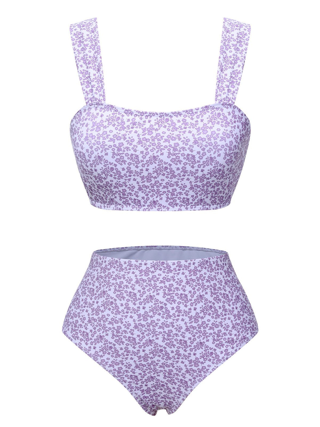 Lavender 1950s Floral Wide Strap Swimsuit, vintage swimsuit, pin-up swimwear - perfect for women who love vintage and retro fashion