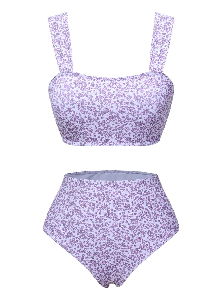 Lavender 1950s Floral Wide Strap Swimsuit, vintage swimsuit, pin-up swimwear - perfect for women who love vintage and retro fashion