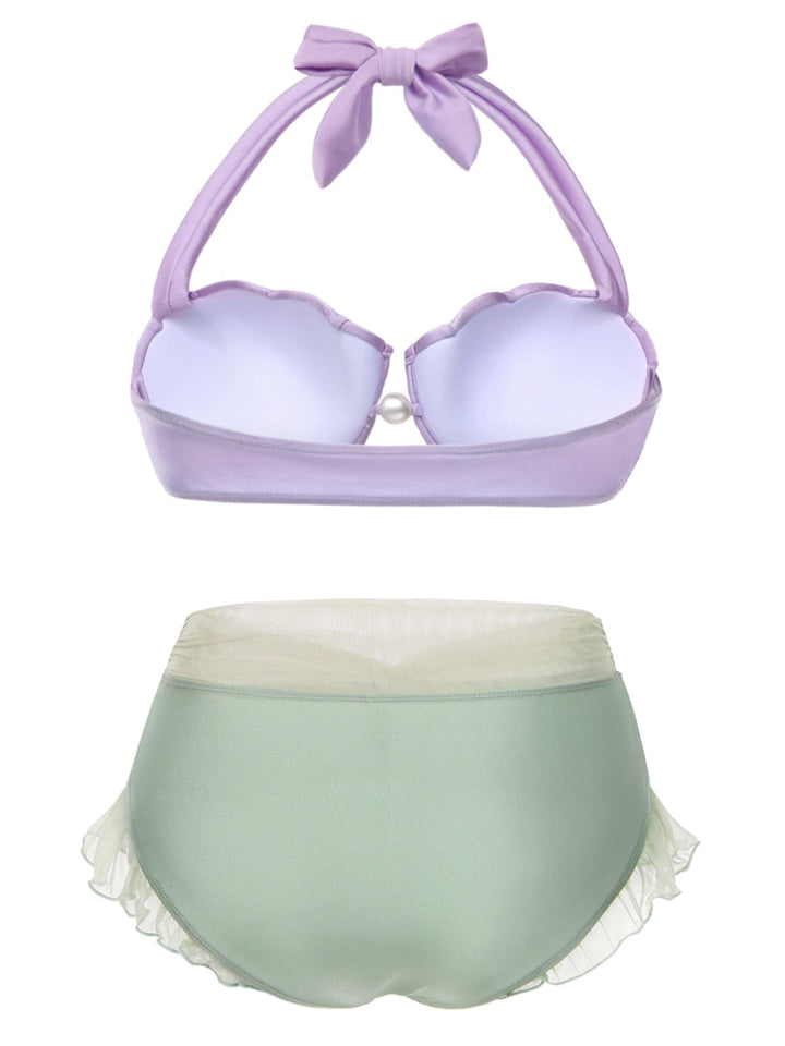 Lavender 1970s Mermaid Shell Halter Bikini Set - vintage fashion, retro style