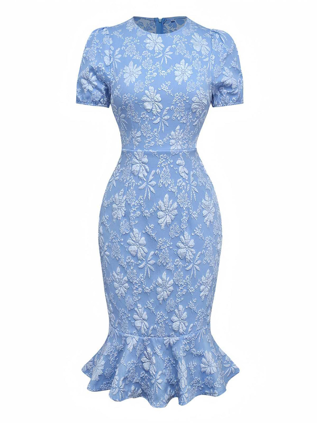 Light Blue 1930s Daisy Puff Sleeve Dress - vintage dress, retro fashion