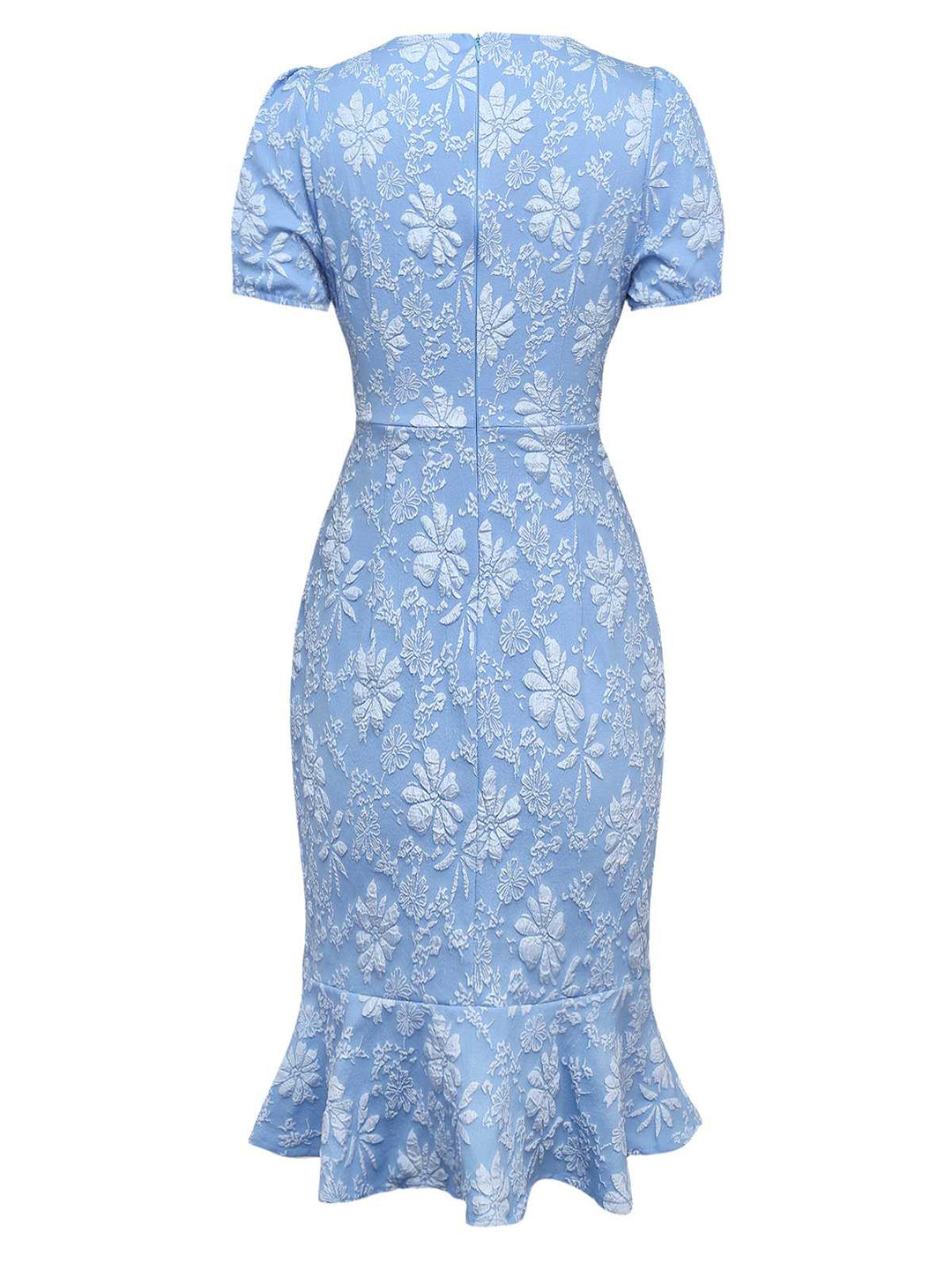 Light Blue 1930s Daisy Puff Sleeve Dress - vintage dress, retro fashion
