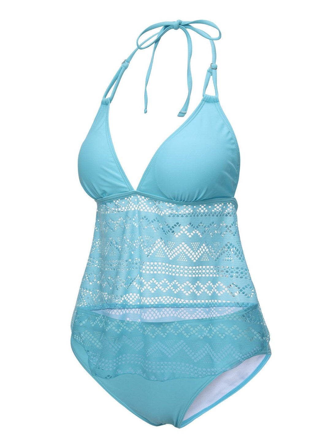 Light Blue 1930s Lace Hollow Halter Swimsuit: 1930s Riviera elegance, reimagined for her