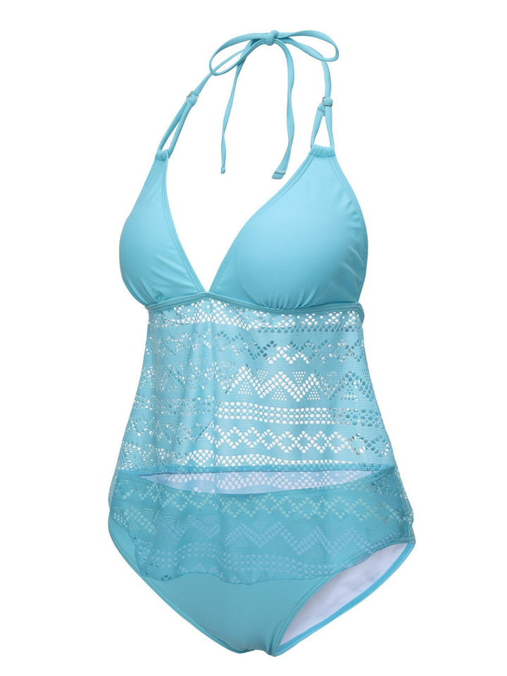 Light Blue 1930s Lace Hollow Halter Swimsuit: 1930s Riviera elegance, reimagined for her