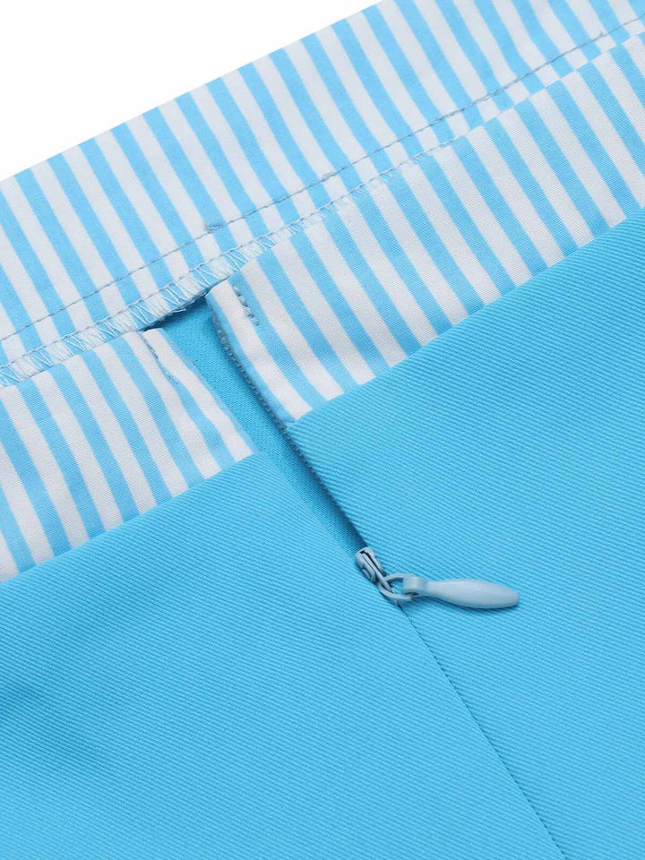 Light Blue 1940s Stripe Wide Straps Romper, vintage romper, retro jumpsuit - perfect for women who love vintage and retro fashion