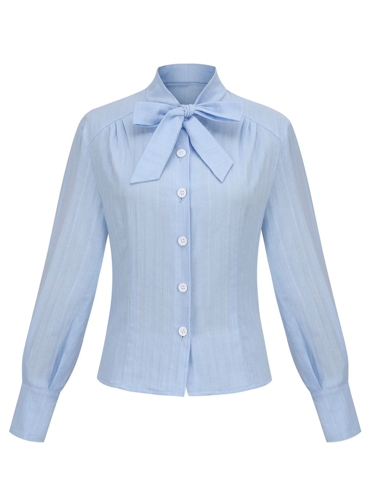 Light Blue 1950s Bow Collar Blouse: timeless style reimagined