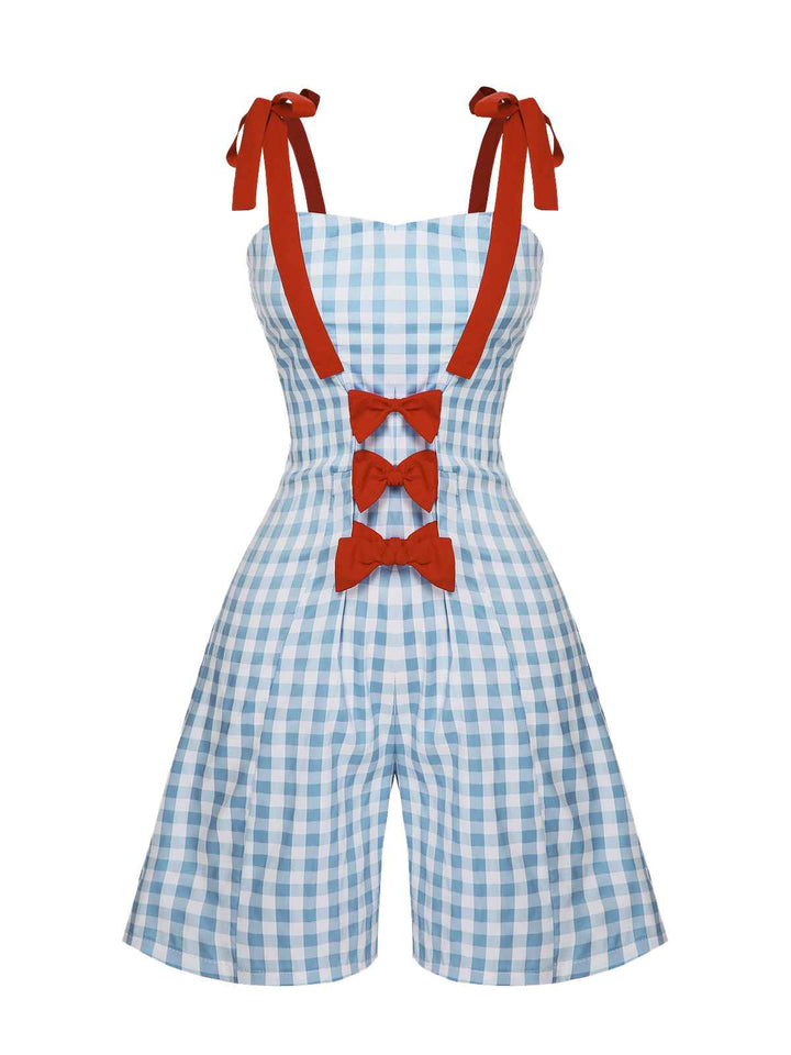 Light Blue 1950s Plaid Camisole Romper — vintage elegance for the modern woman