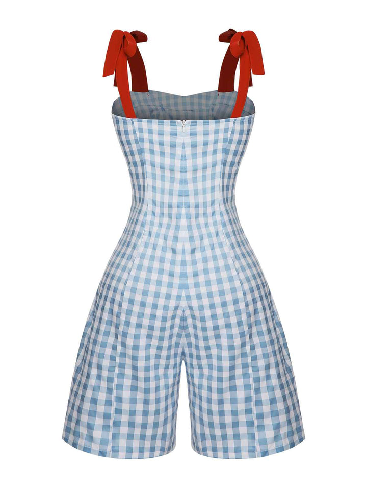Light Blue 1950s Plaid Camisole Romper — vintage elegance for the modern woman