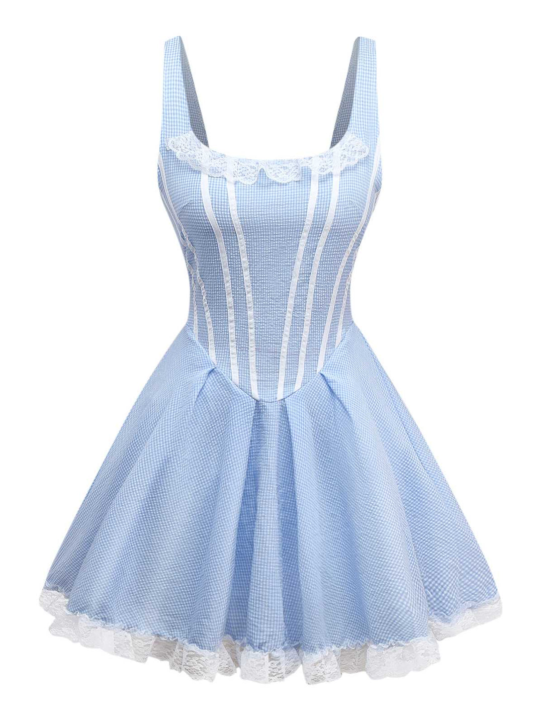 Light Blue 1950s Slip Gingham Lace Dress - vintage dress, retro fashion, rockabilly