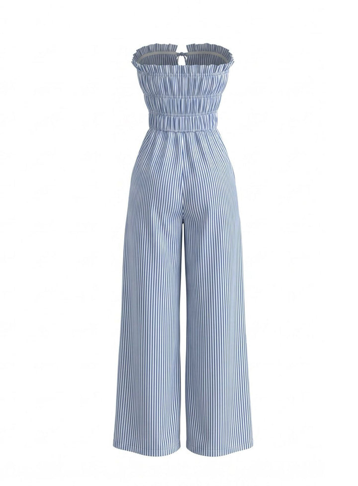 Light-Blue-1950s-Strapless-Tie-Front-Stripe-Jumpsuit, vintage, retro, romper