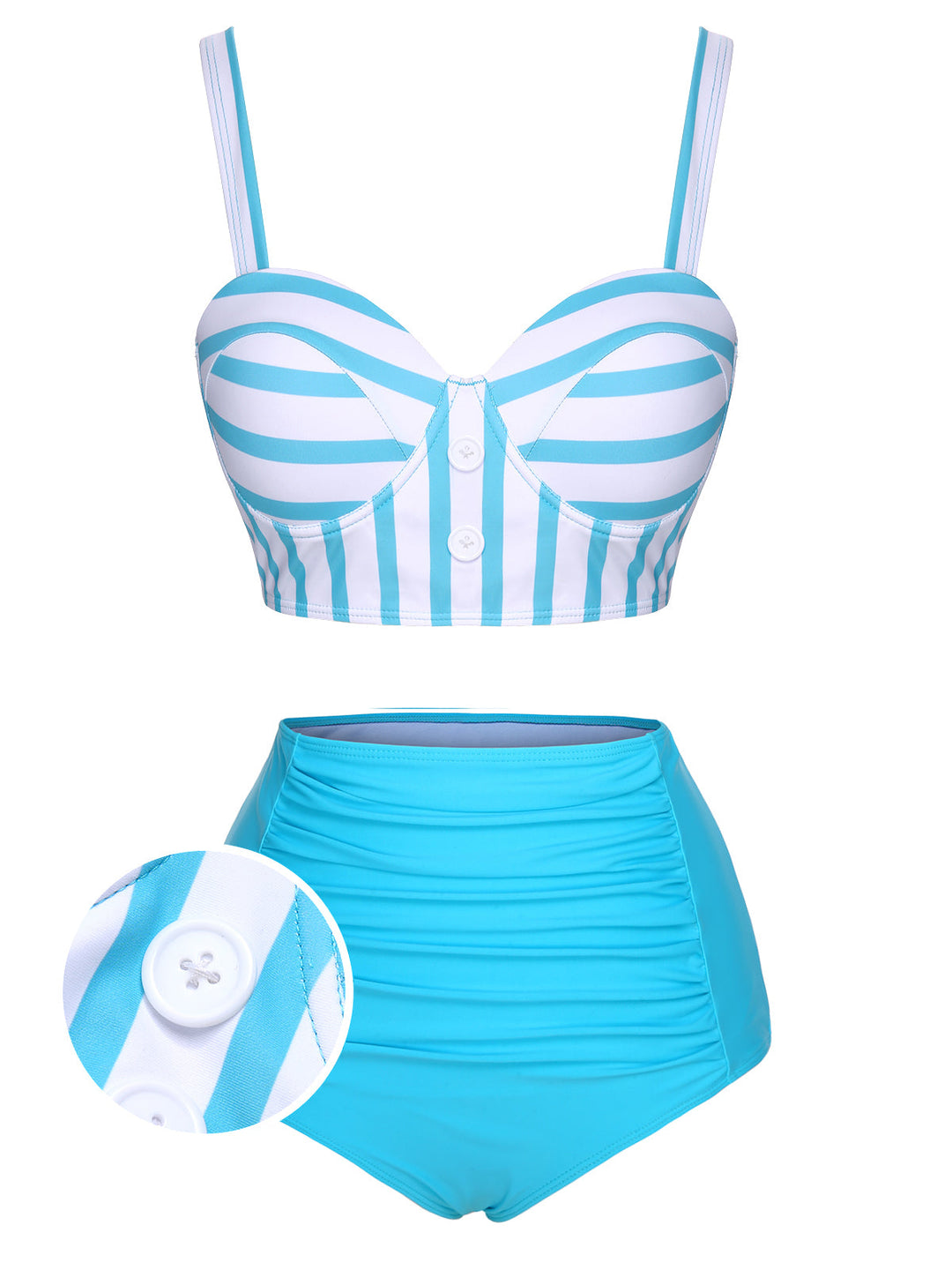 Light Blue Stripe Strap Swimsuit, vintage swimsuit, swimwear - perfect for women who love vintage and retro fashion