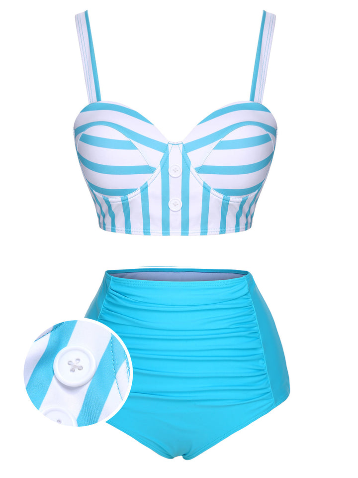 Light Blue Stripe Strap Swimsuit, vintage swimsuit, swimwear - perfect for women who love vintage and retro fashion