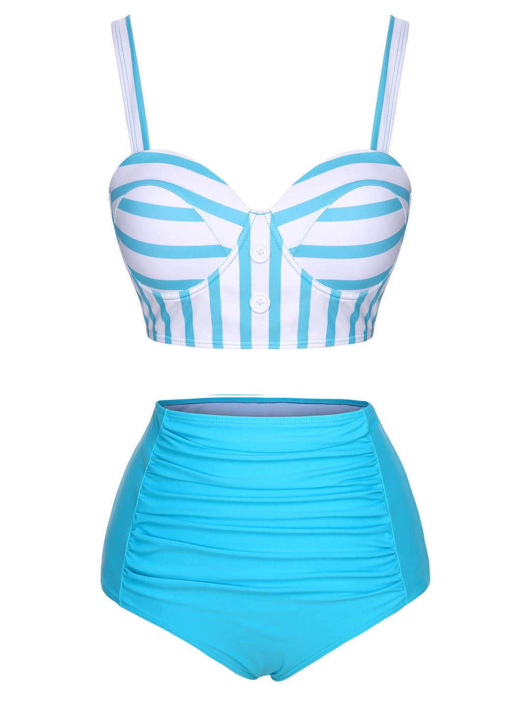 Light Blue Stripe Strap Swimsuit, vintage swimsuit, swimwear - perfect for women who love vintage and retro fashion