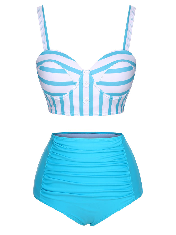 Light Blue Stripe Strap Swimsuit, vintage swimsuit, swimwear - perfect for women who love vintage and retro fashion