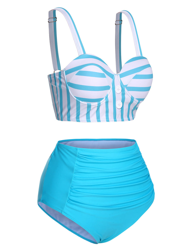 Light Blue Stripe Strap Swimsuit, vintage swimsuit, swimwear - perfect for women who love vintage and retro fashion