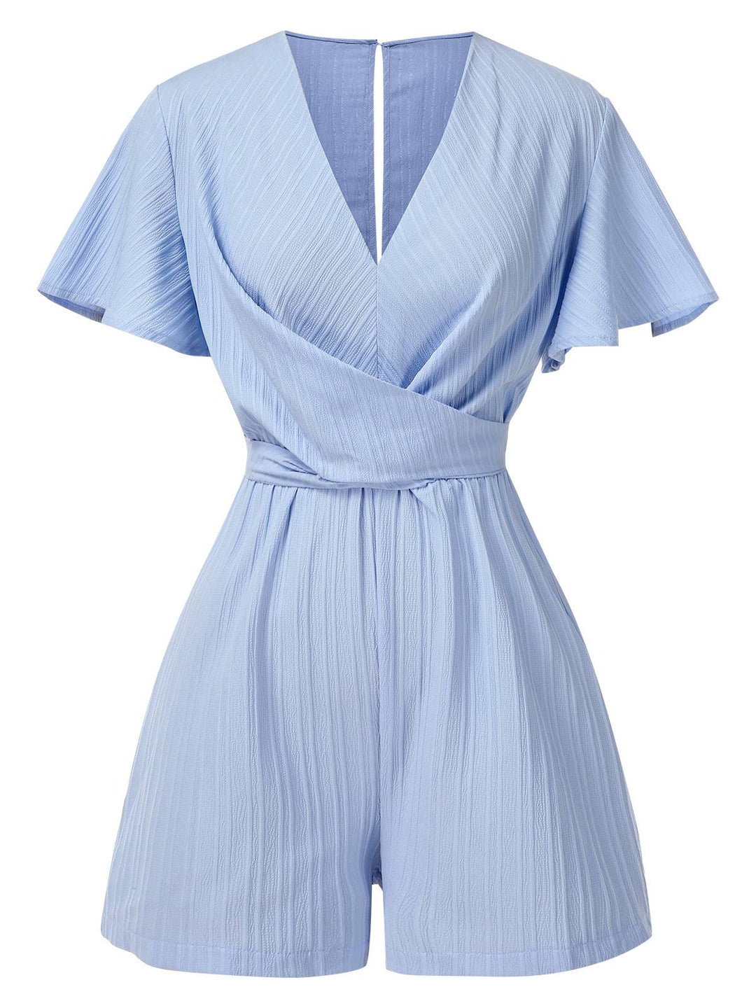 Light Blue 1950s Textured Flare Sleeve Romper, vintage romper, retro jumpsuit - perfect for women who love vintage and retro fashion