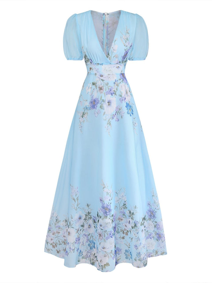Baby Bule 1950s Floral V Neck Patchwork Dress 2