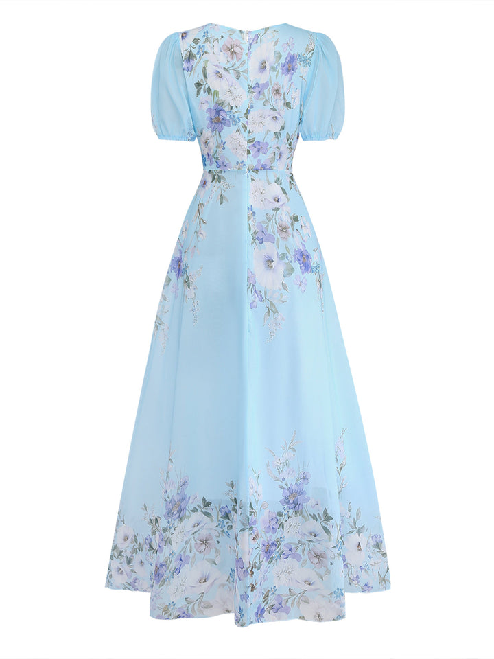 Baby Bule 1950s Floral V Neck Patchwork Dress 3