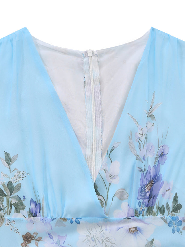 Baby Bule 1950s Floral V Neck Patchwork Dress 4