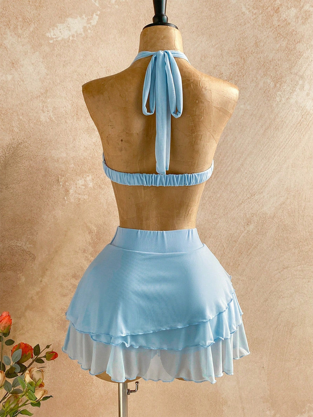 Light Blue Halter Backless Layered Skirt 2PCS, vintage skirt, retro style - perfect for women who love vintage and retro fashion