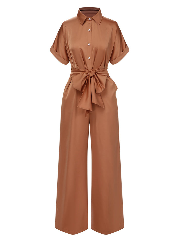 Light Brown 1930s Solid Belted Jumpsuit, vintage romper, retro jumpsuit - perfect for women who love vintage and retro fashion