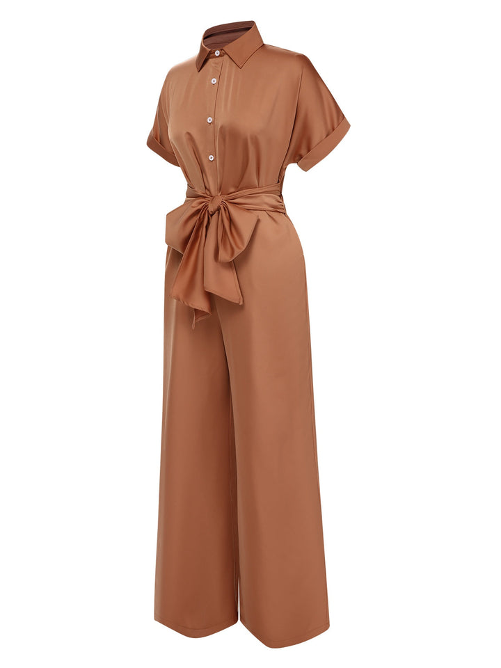 Light Brown 1930s Solid Belted Jumpsuit, vintage romper, retro jumpsuit - perfect for women who love vintage and retro fashion