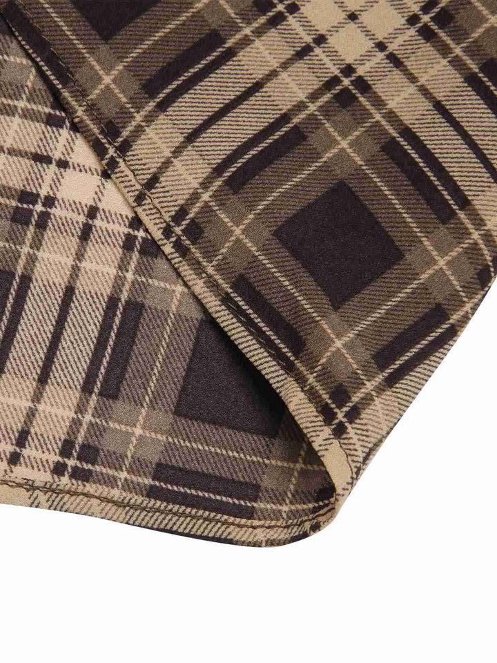2PCS 1950s Beige Knitted Top &amp; Plaid Pleated Skirt: a 1950s classic that whispers rather than shouts
